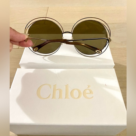 Chloe Women's Gold/Grey Crystal Round Sunglasses 59mm NWOT - Picture 2 of 10